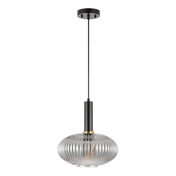 Safavieh ZEON, 12-Inch Smoke Grey Glass & Black Iron Pendant Light for Modern Elegance in Any Space PND4150A