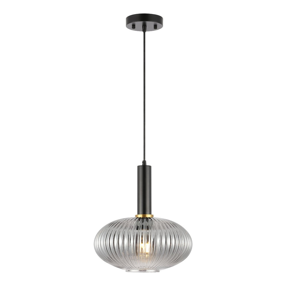 Safavieh ZEON, 12-Inch Smoke Grey Glass & Black Iron Pendant Light for Modern Elegance in Any Space PND4150A