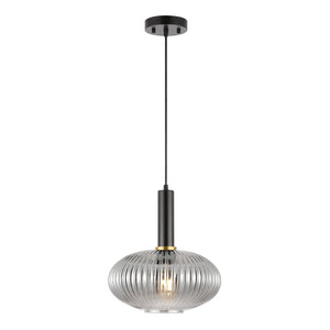 Safavieh ZEON, 12-Inch Smoke Grey Glass & Black Iron Pendant Light for Modern Elegance in Any Space PND4150A