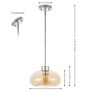 Safavieh JORIE, 11-Inch Amber Glass Pendant Light with Nickel Iron Frame for Modern Home Decor & Cozy Ambiance PND4151A