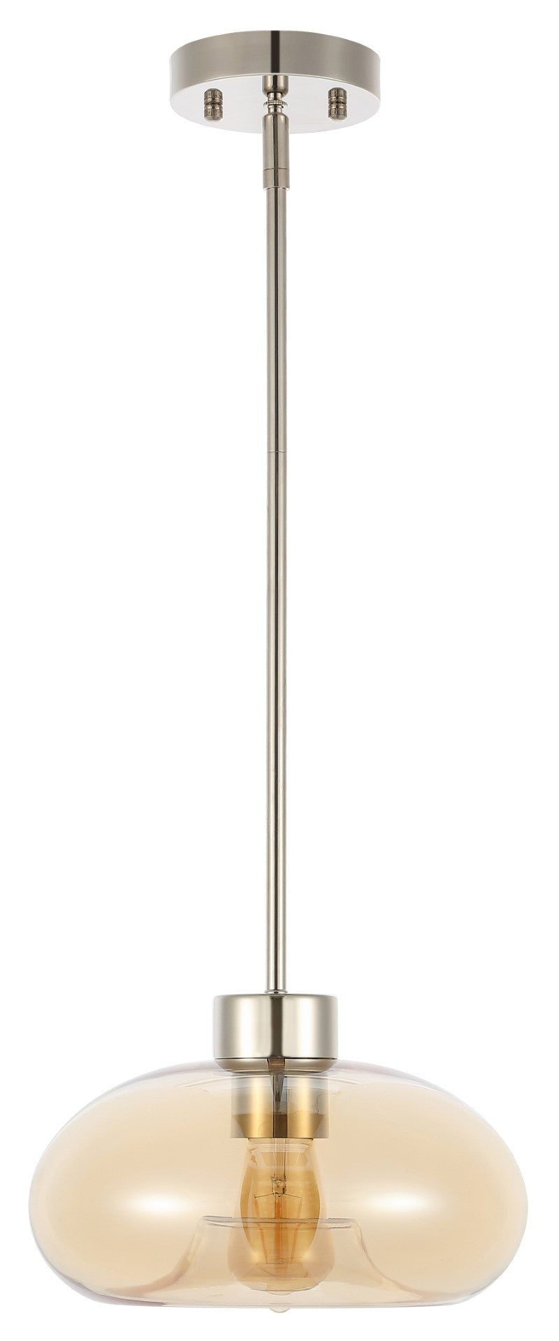 Safavieh JORIE, 11-Inch Amber Glass Pendant Light with Nickel Iron Frame for Modern Home Decor & Cozy Ambiance PND4151A
