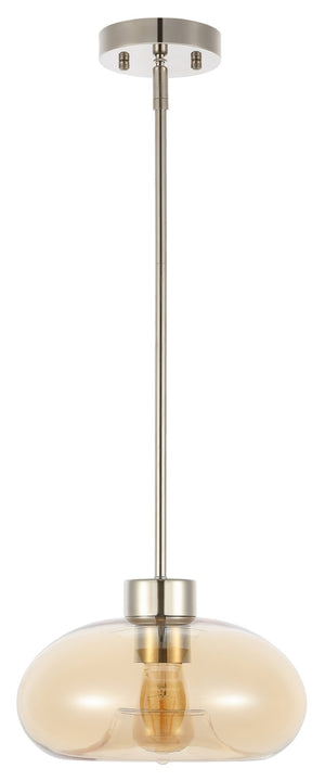 Safavieh JORIE, 11-Inch Amber Glass Pendant Light with Nickel Iron Frame for Modern Home Decor & Cozy Ambiance PND4151A