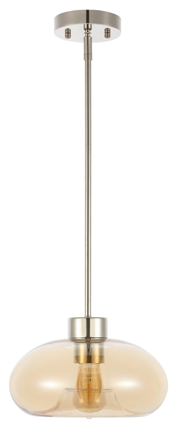 Safavieh JORIE, 11-Inch Amber Glass Pendant Light with Nickel Iron Frame for Modern Home Decor & Cozy Ambiance PND4151A