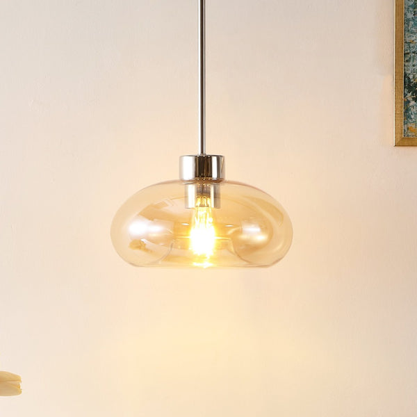 Safavieh JORIE, 11-Inch Amber Glass Pendant Light with Nickel Iron Frame for Modern Home Decor & Cozy Ambiance PND4151A