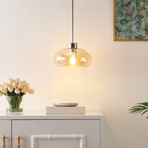 Safavieh JORIE, 11-Inch Amber Glass Pendant Light with Nickel Iron Frame for Modern Home Decor & Cozy Ambiance PND4151A