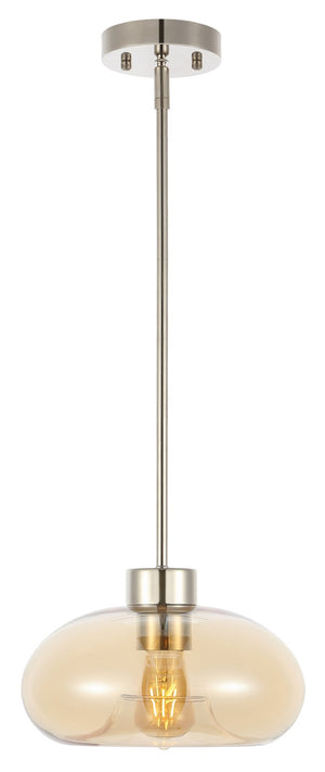 Safavieh JORIE, 11-Inch Amber Glass Pendant Light with Nickel Iron Frame for Modern Home Decor & Cozy Ambiance PND4151A