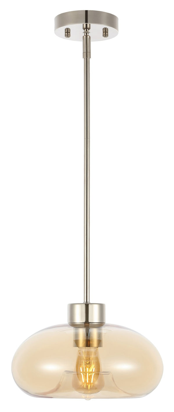 Safavieh JORIE, 11-Inch Amber Glass Pendant Light with Nickel Iron Frame for Modern Home Decor & Cozy Ambiance PND4151A
