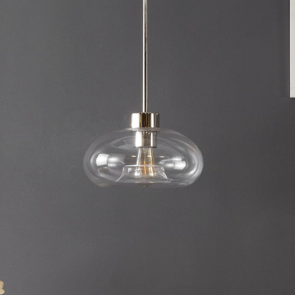 Safavieh WESSLEY, 11-Inch Clear Glass & Nickel Iron Pendant Light – Industrial-Chic Fixture for Modern Spaces PND4152A