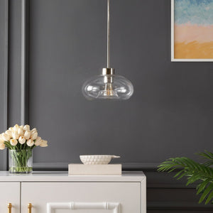 Safavieh WESSLEY, 11-Inch Clear Glass & Nickel Iron Pendant Light – Industrial-Chic Fixture for Modern Spaces PND4152A