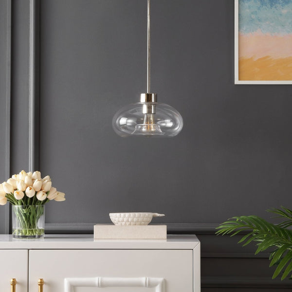 Safavieh WESSLEY, 11-Inch Clear Glass & Nickel Iron Pendant Light – Industrial-Chic Fixture for Modern Spaces PND4152A
