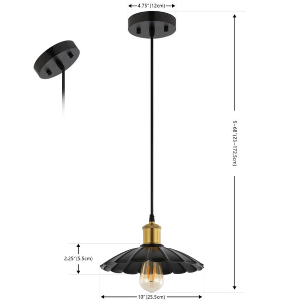 Safavieh NOVAIRE, 10-Inch Modern Black and Brass Iron Pendant Light for Stylish Home Décor and Versatile Use PND4153A
