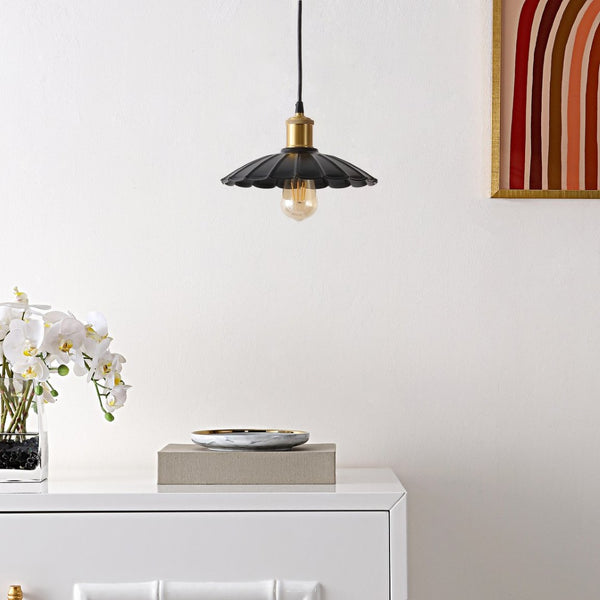 Safavieh NOVAIRE, 10-Inch Modern Black and Brass Iron Pendant Light for Stylish Home Décor and Versatile Use PND4153A