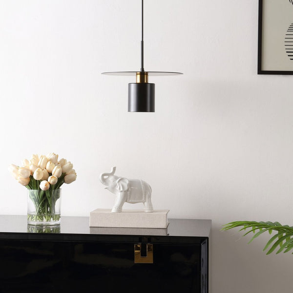 Safavieh MYNOBY, 11.75-Inch Adjustable Black and Brass Iron Pendant Light for Modern Elegance in Any Space PND4155A