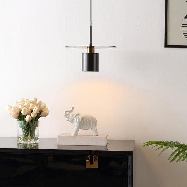 Safavieh MYNOBY, 11.75-Inch Adjustable Black and Brass Iron Pendant Light for Modern Elegance in Any Space PND4155A