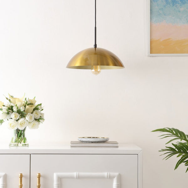 Safavieh JORDEN, 14-Inch Brass and Black Iron Pendant Light, Stylish & Adjustable for Modern Interiors PND4157A