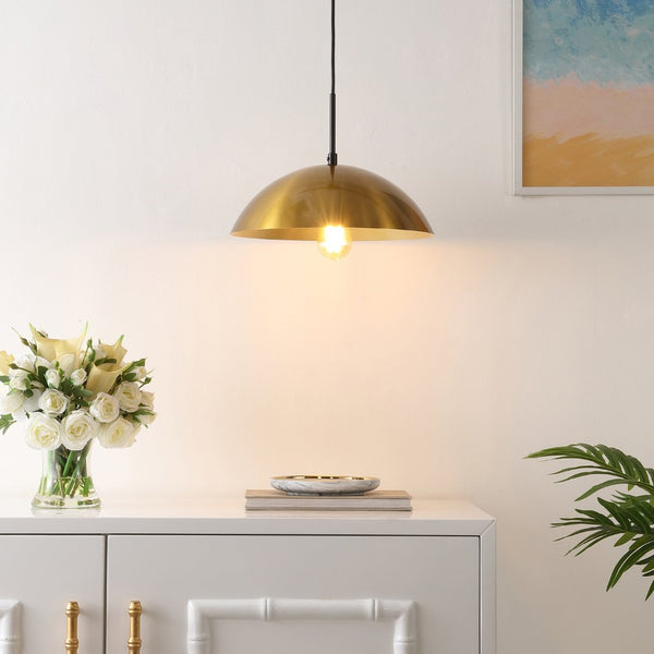 Safavieh JORDEN, 14-Inch Brass and Black Iron Pendant Light, Stylish & Adjustable for Modern Interiors PND4157A