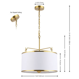 Safavieh PERZETA, Elegant 3-Light Adjustable Pendant in Brass & White - Modern Iron & Fabric Design for Any Space PND4158A