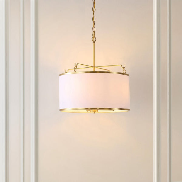 Safavieh PERZETA, Elegant 3-Light Adjustable Pendant in Brass & White - Modern Iron & Fabric Design for Any Space PND4158A