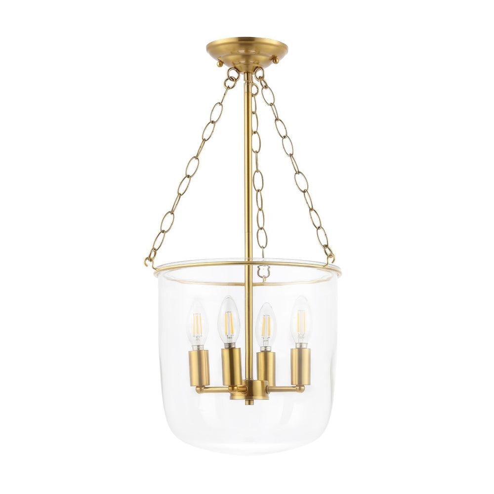 Safavieh DAHYE, Elegant 4-Light Pendant Light - 13-Inch Clear Glass & Brass Fixture for Stylish Interiors PND4159A