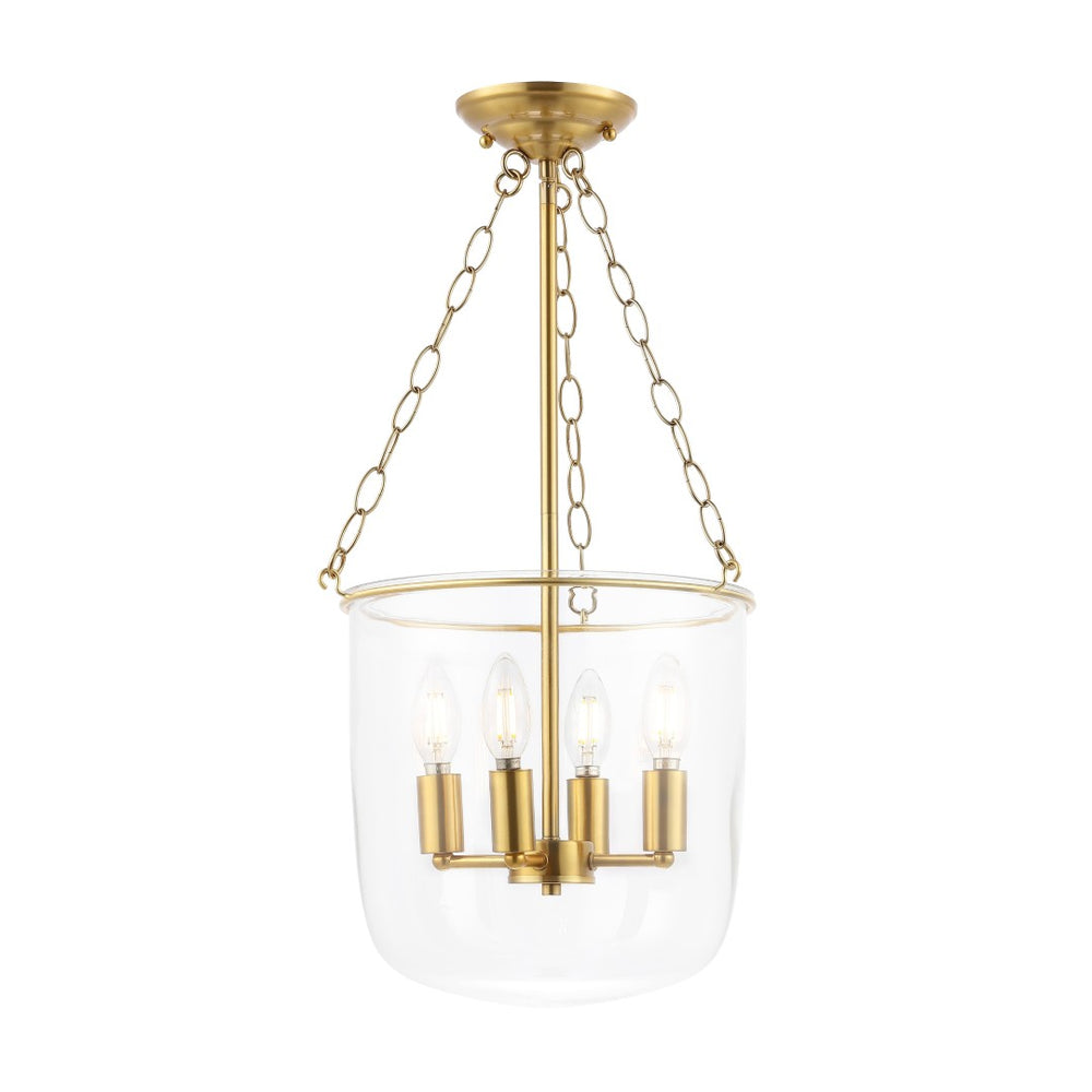 Safavieh DAHYE, Elegant 4-Light Pendant Light - 13-Inch Clear Glass & Brass Fixture for Stylish Interiors PND4159A