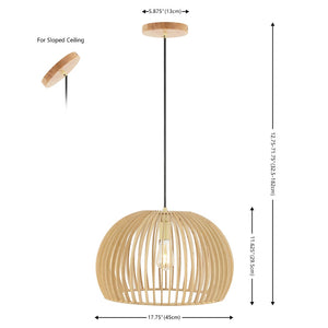 Safavieh MESA, 17.75 INCH Extendable Pendant Light - Natural Wood & Iron Design for Versatile Home Style PND4160A