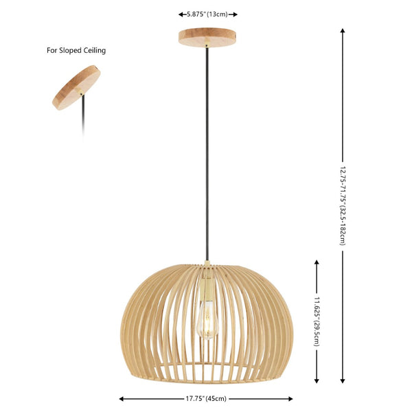 Safavieh MESA, 17.75 INCH Extendable Pendant Light - Natural Wood & Iron Design for Versatile Home Style PND4160A