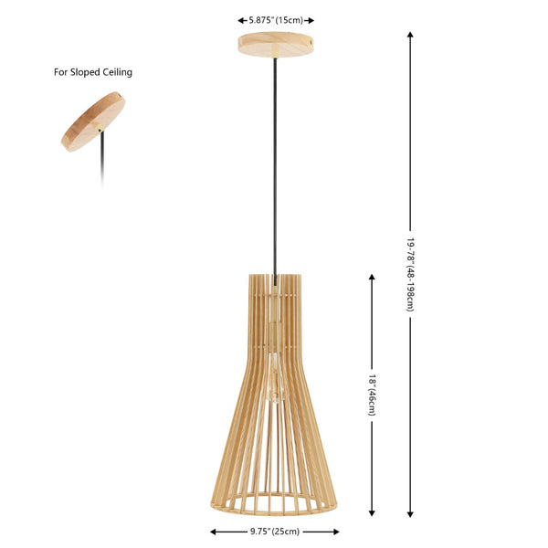 Safavieh SONJAY, 9.75" Natural MDF Wood & Iron Extendable Pendant Light – Customizable Height & Modern Design PND4161A