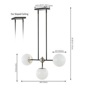 Safavieh Collier, 3 Light, 29.5 Inch, Black/Nickel, Iron/Glass Pendant Black / Nickel 29.5 x 6.5 x 20-50