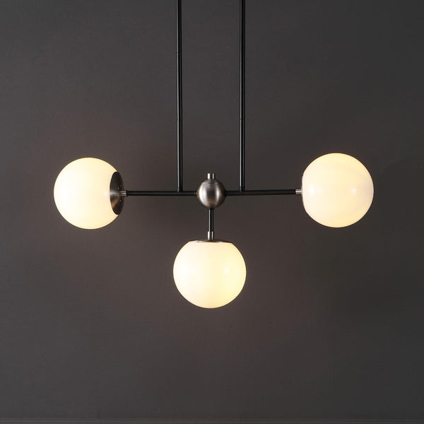 Safavieh Collier, 3 Light, 29.5 Inch, Black/Nickel, Iron/Glass Pendant Black / Nickel 29.5 x 6.5 x 20-50