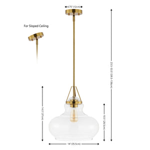 Safavieh Salud, 14 Inch, Gold/Clear, Glass/Iron Pendant Brass Gold / Clear PND4169A