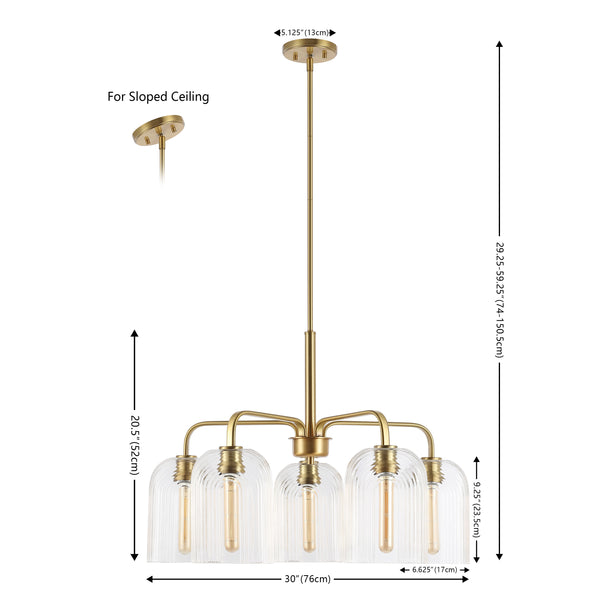 Safavieh Idelle, 5 Light, 26 Inch, Gold/Clear, Glass/Iron Pendant Gold/Clear PND4172A