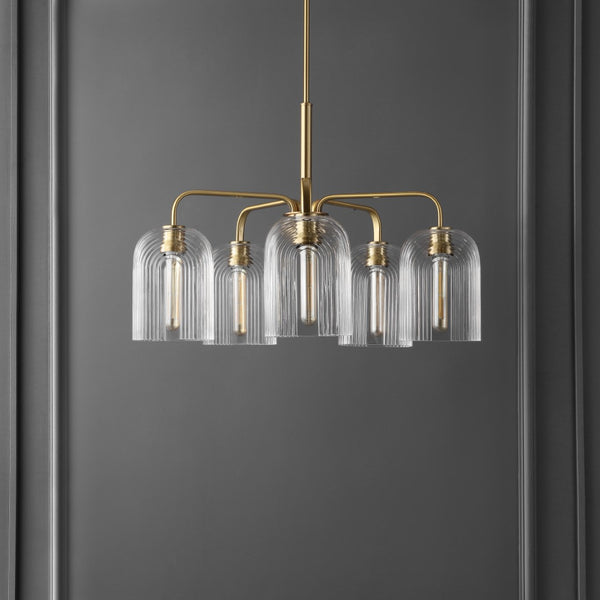 Safavieh Idelle, 5 Light, 26 Inch, Gold/Clear, Glass/Iron Pendant Gold/Clear PND4172A
