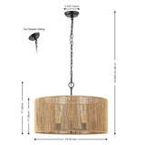 Safavieh Rylumi 5Lt 24.5 Inch Pendant XII23 Natural / Black Paper PND4173A