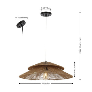 Safavieh BRUNIA, 23-Inch Adjustable Pendant Light in Natural Paper Rope & Black Iron for Modern Interiors PND4175A