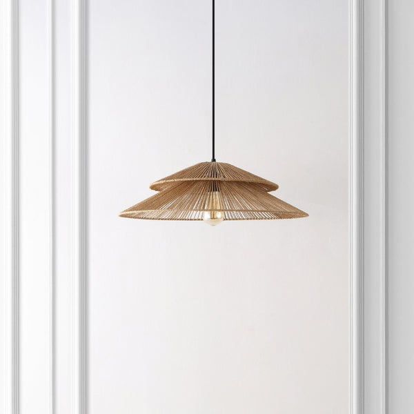 Safavieh BRUNIA, 23-Inch Adjustable Pendant Light in Natural Paper Rope & Black Iron for Modern Interiors PND4175A