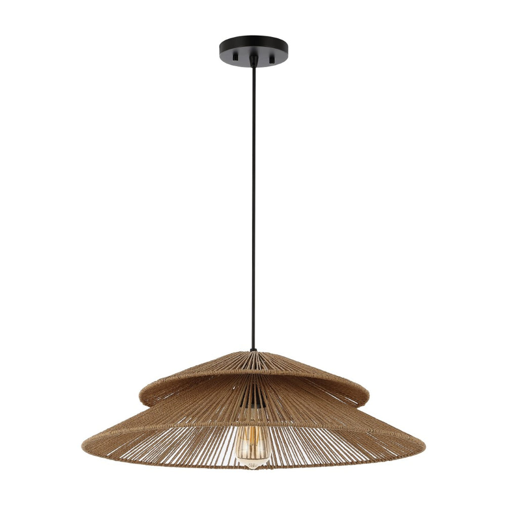 Safavieh BRUNIA, 23-Inch Adjustable Pendant Light in Natural Paper Rope & Black Iron for Modern Interiors PND4175A