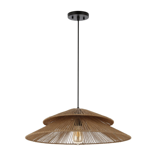 Safavieh BRUNIA, 23-Inch Adjustable Pendant Light in Natural Paper Rope & Black Iron for Modern Interiors PND4175A