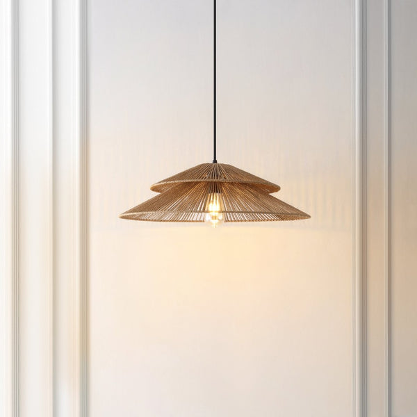 Safavieh BRUNIA, 23-Inch Adjustable Pendant Light in Natural Paper Rope & Black Iron for Modern Interiors PND4175A