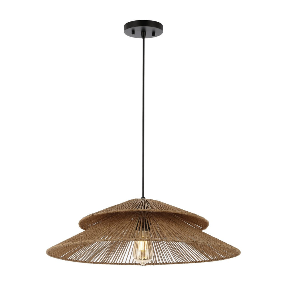 Safavieh BRUNIA, 23-Inch Adjustable Pendant Light in Natural Paper Rope & Black Iron for Modern Interiors PND4175A