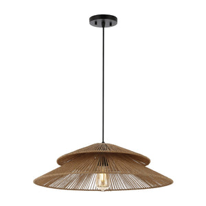 Safavieh BRUNIA, 23-Inch Adjustable Pendant Light in Natural Paper Rope & Black Iron for Modern Interiors PND4175A