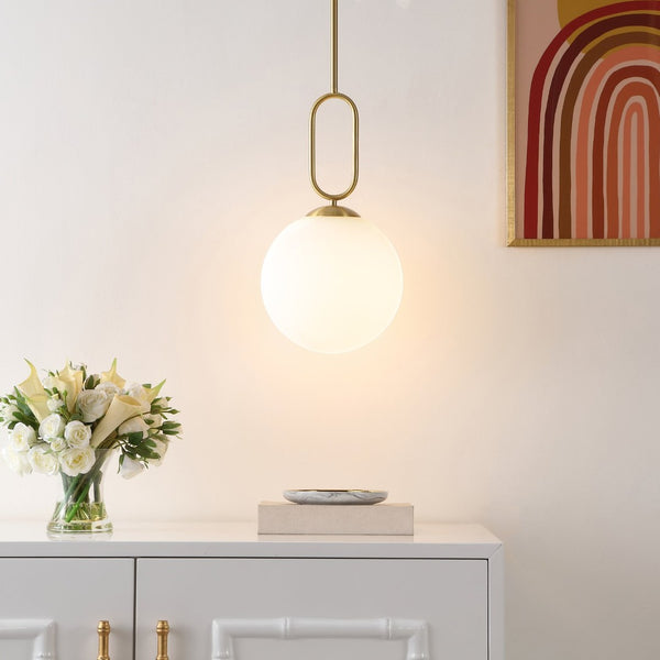 Safavieh DANVA, 10-Inch Adjustable Brass & Glass Pendant Light - Perfect for Dining, Entryways & High Ceilings PND4178A