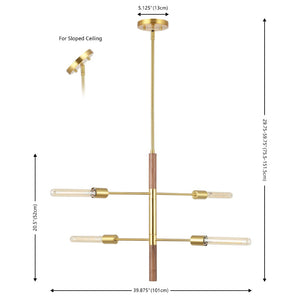 Safavieh VICEROY, 4-Light Extendable Pendant in Brass & Walnut – Stylish Iron & Wood Fixture for Any Space PND4181A