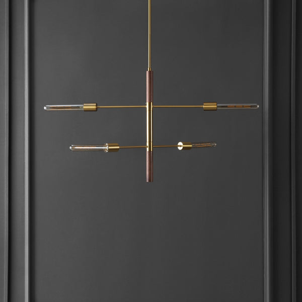 Safavieh VICEROY, 4-Light Extendable Pendant in Brass & Walnut – Stylish Iron & Wood Fixture for Any Space PND4181A