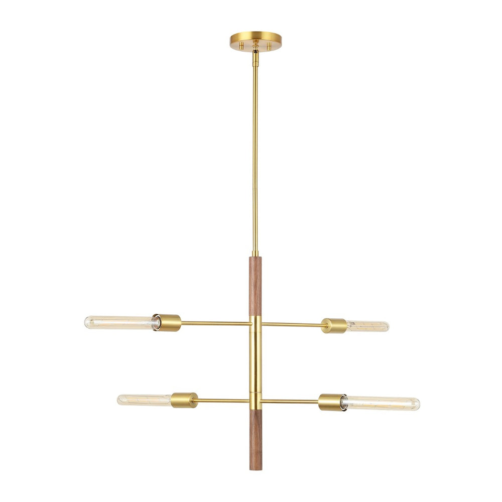 Safavieh VICEROY, 4-Light Extendable Pendant in Brass & Walnut – Stylish Iron & Wood Fixture for Any Space PND4181A