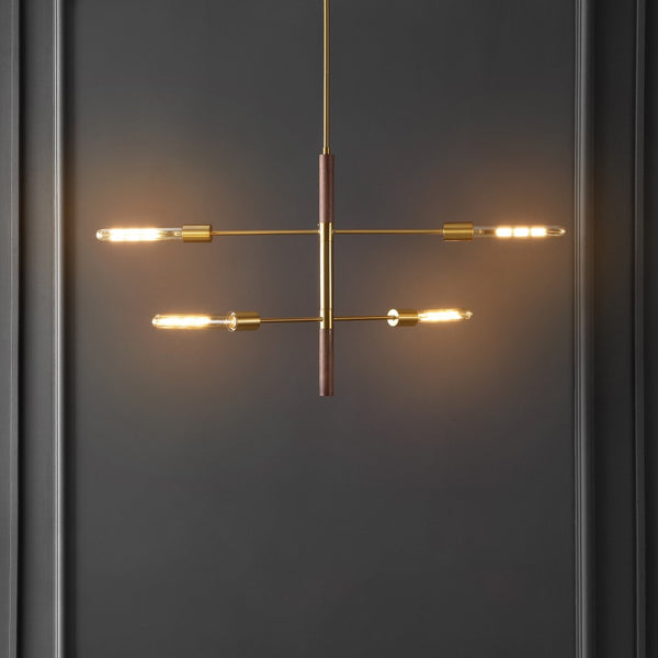 Safavieh VICEROY, 4-Light Extendable Pendant in Brass & Walnut – Stylish Iron & Wood Fixture for Any Space PND4181A