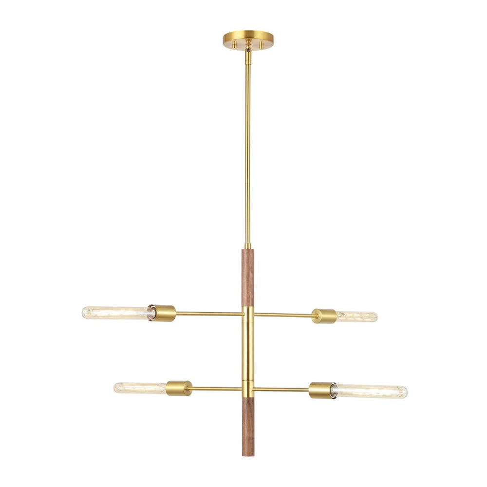 Safavieh VICEROY, 4-Light Extendable Pendant in Brass & Walnut – Stylish Iron & Wood Fixture for Any Space PND4181A