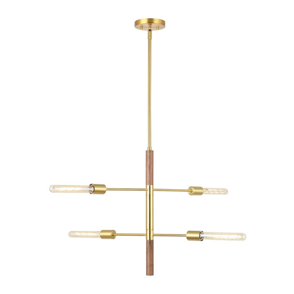 Safavieh VICEROY, 4-Light Extendable Pendant in Brass & Walnut – Stylish Iron & Wood Fixture for Any Space PND4181A