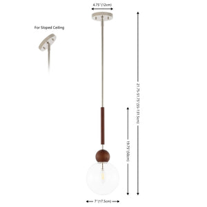 Safavieh ROXORA, 7-Inch Dark Walnut & Nickel Extendable Pendant Light - Modern Iron & Wood Elegance PND4182A