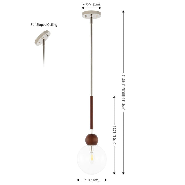 Safavieh ROXORA, 7-Inch Dark Walnut & Nickel Extendable Pendant Light - Modern Iron & Wood Elegance PND4182A
