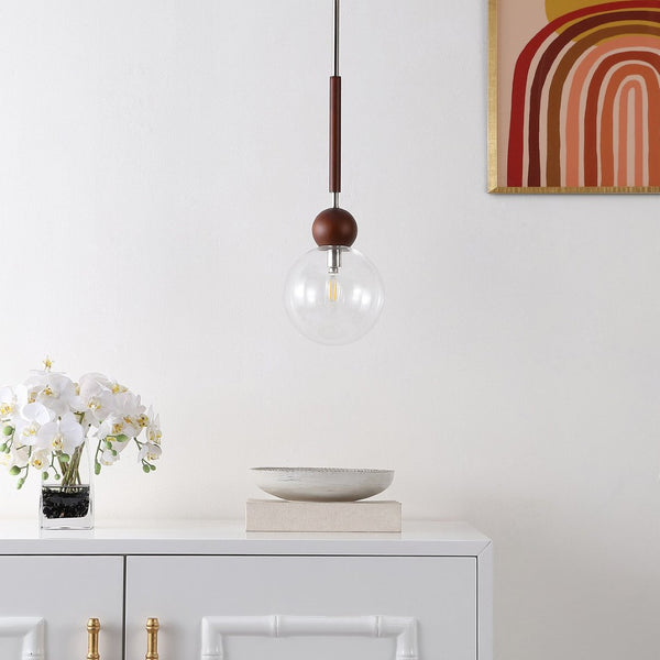 Safavieh ROXORA, 7-Inch Dark Walnut & Nickel Extendable Pendant Light - Modern Iron & Wood Elegance PND4182A
